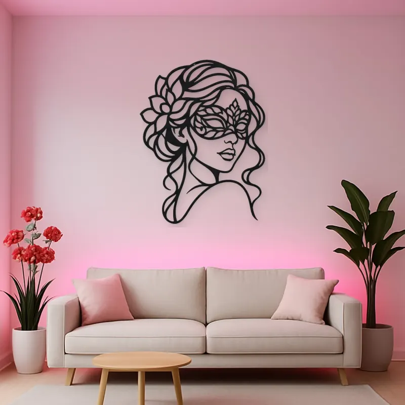 Masked Muse Metal Wall Art | Minimalist Woman Line Art