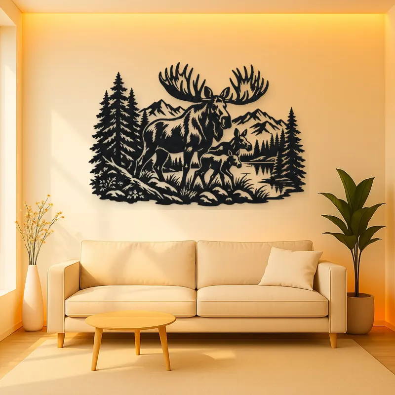 Moose Pine Forest Metal Wall Art | Wildlife Silhouette Decor