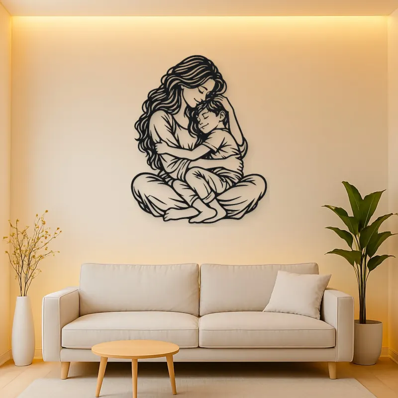 Mother Son Cuddle Metal Wall Art | Family Silhouette Decor