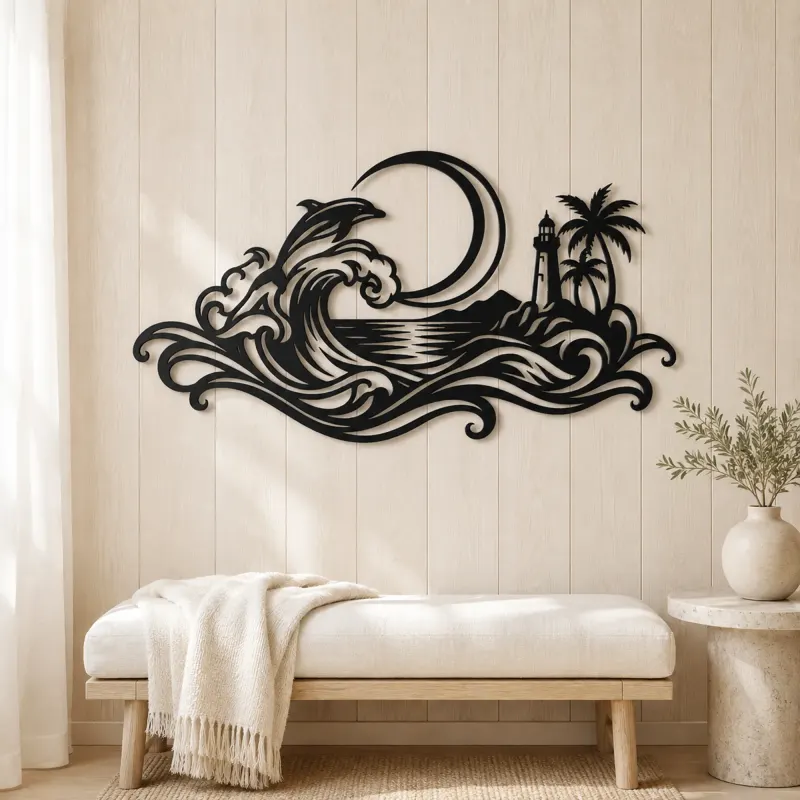 Crescent Moon Tide Metal Wall Art | Coastal and Nautical Wall Decor - lifestyle view 5