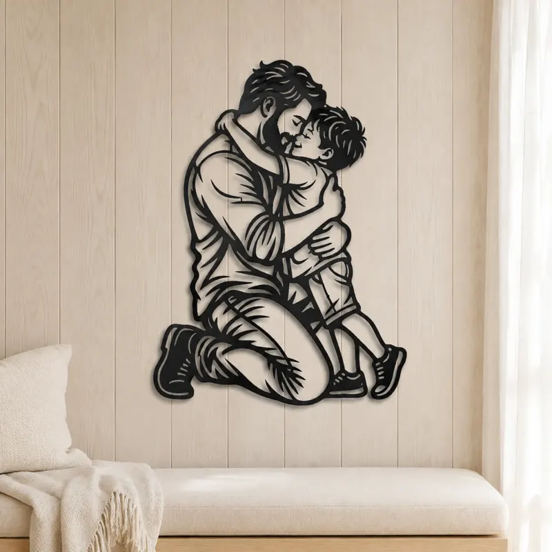 Single Father Child Metal Wall Art | Family Silhouette Decor - lifestyle view 5