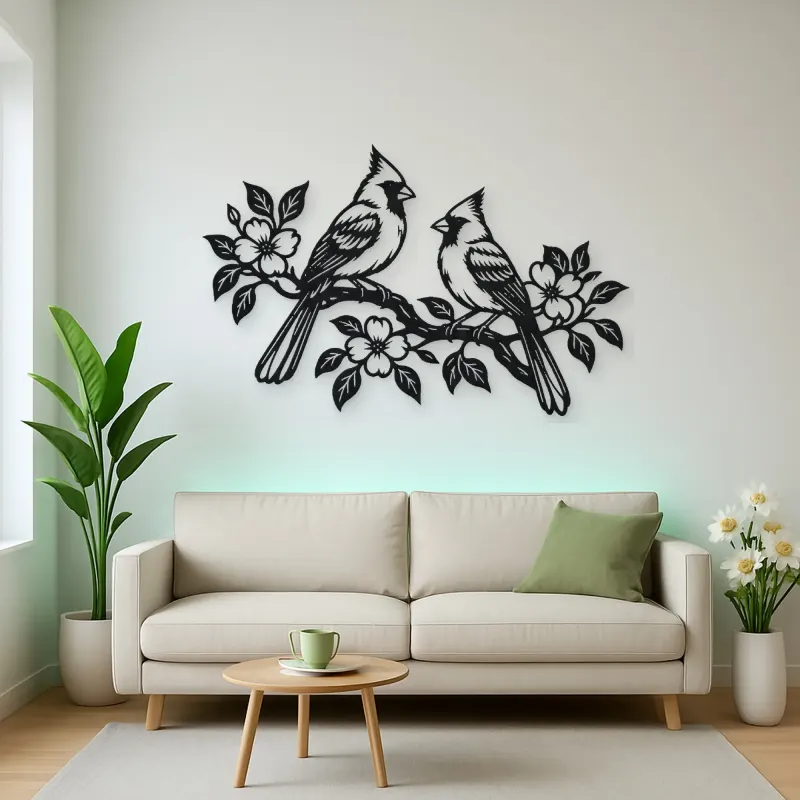 Two Birds on Branch Metal Wall Art | Wildlife Silhouette Decor