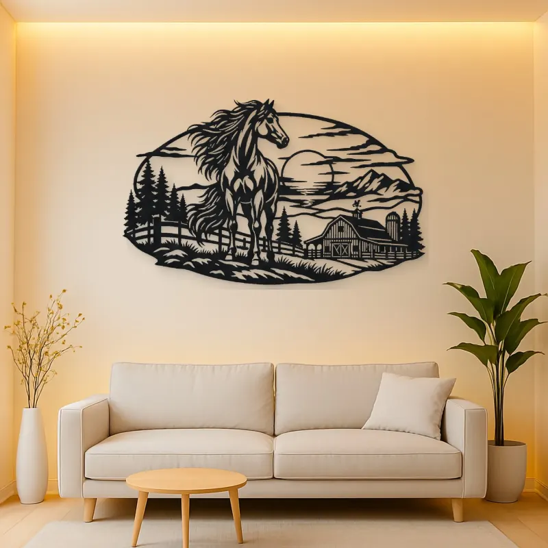 Horse Barn Horizon Metal Wall Art | Equestrian Wall Decor