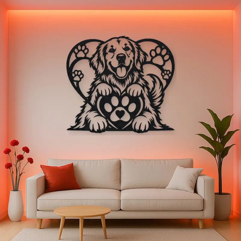Dog Paw Heart Metal Wall Art | Pet Lover Silhouette Decor