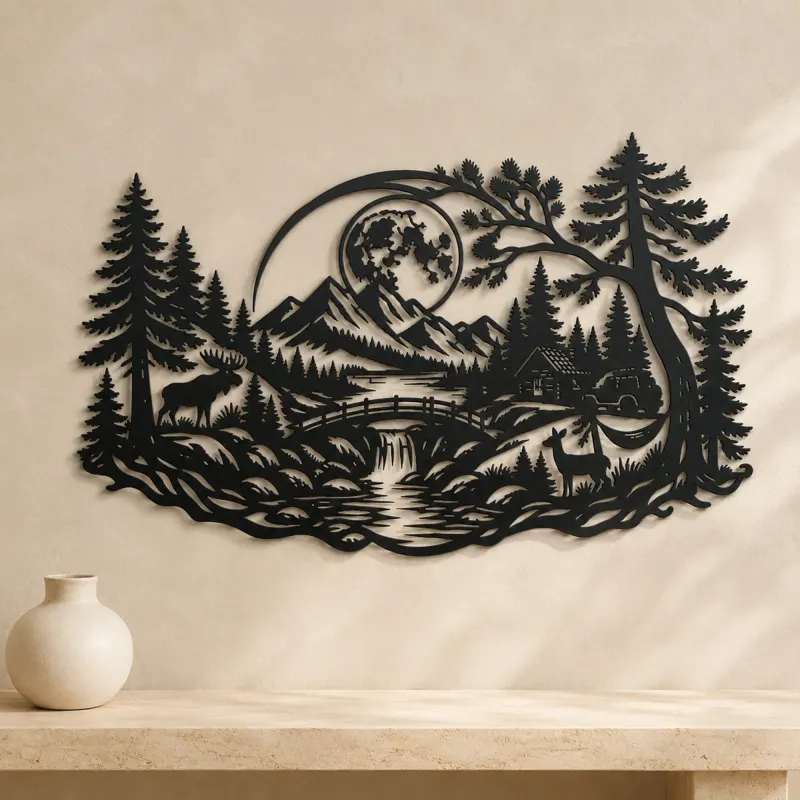 Forest Moon Arc Metal Wall Art | Nature Silhouette Decor - lifestyle view 3