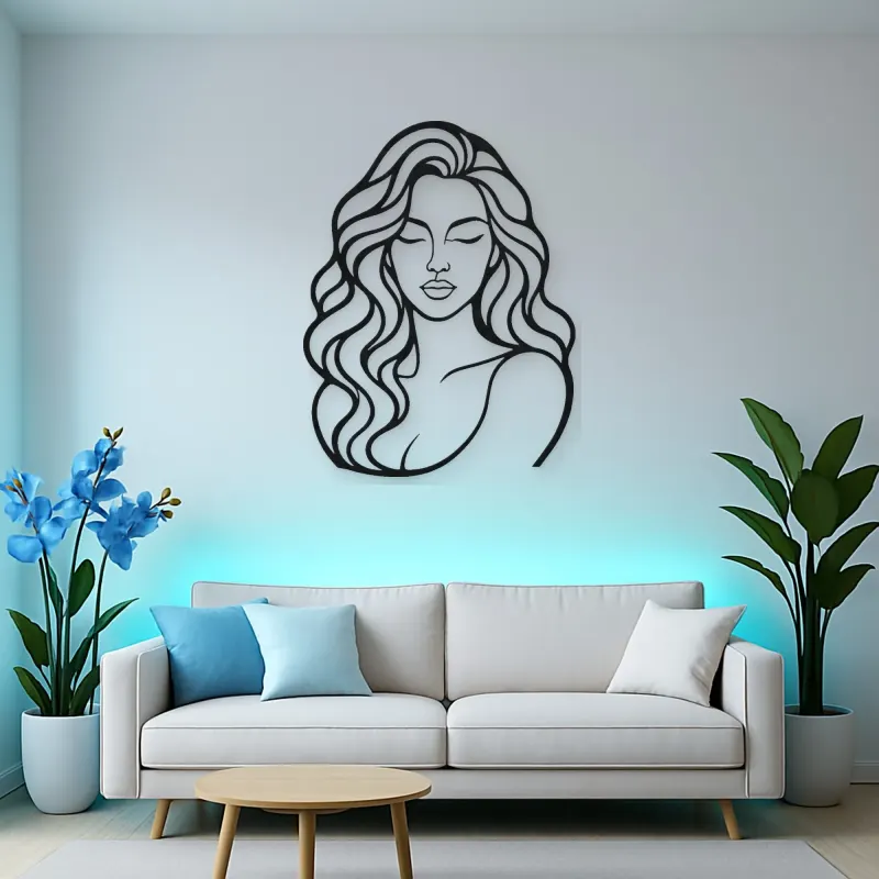 Wavy Hair Beauty Metal Wall Art | Minimalist Woman Line Art