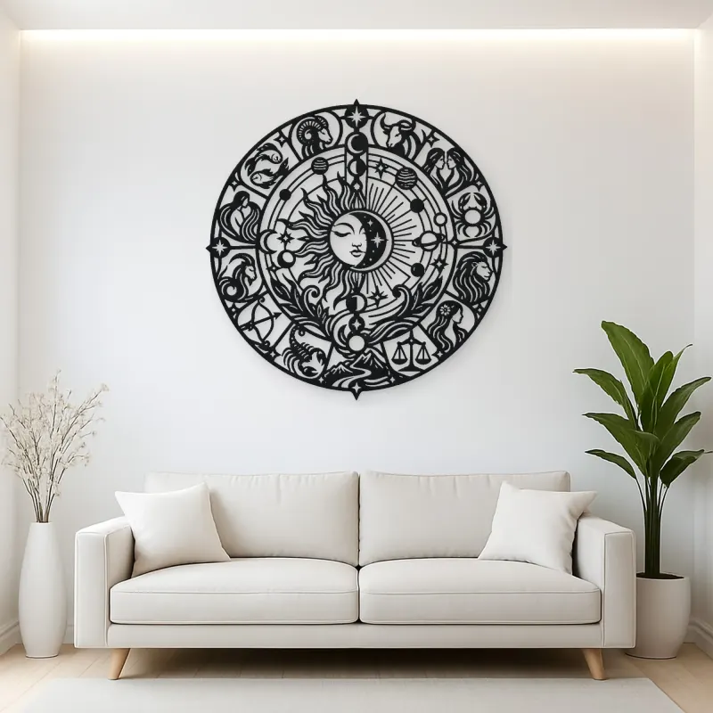 Zodiac Wheel Flow Metal Wall Art | Celestial Boho Wall Decor