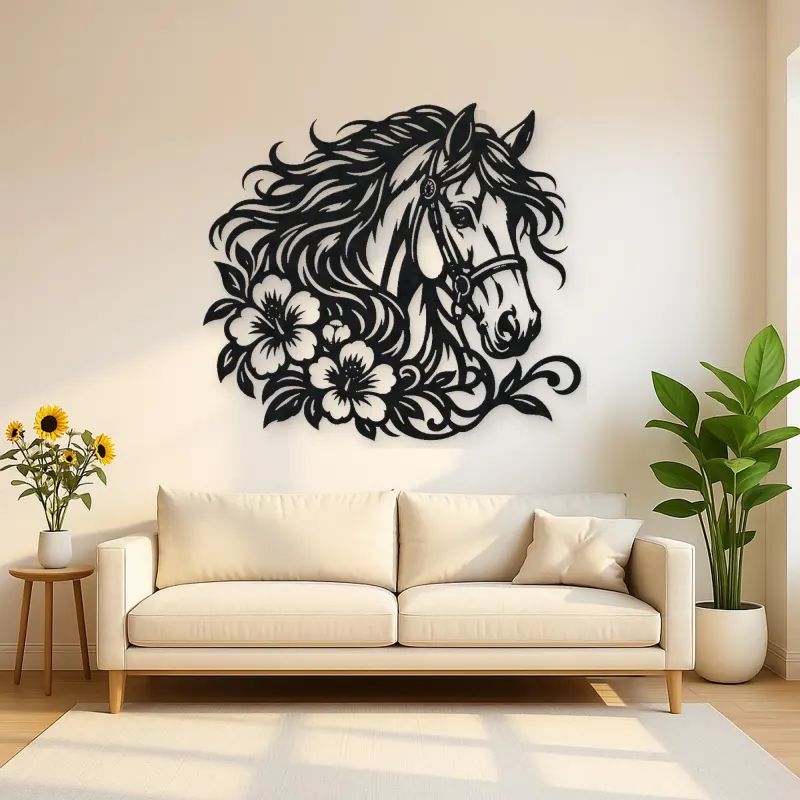 Horse Head Floral Metal Wall Art | Equestrian Wall Decor