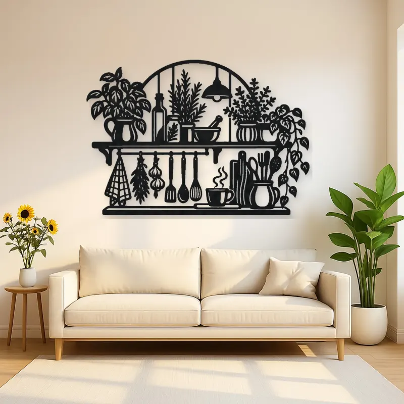 Kitchen Herb Shelf Metal Wall Art | Cozy Home Metal Decor