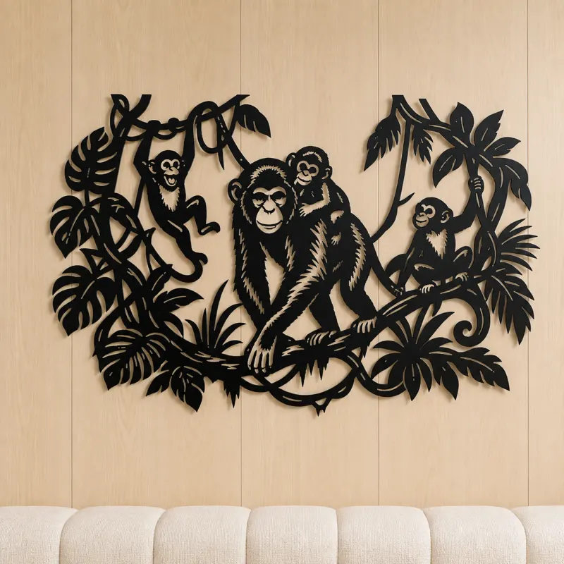 Monkey Jungle Vine Metal Wall Art | Wildlife Silhouette Decor - lifestyle view 5