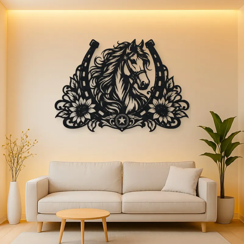 Horse Shoe Floral Metal Wall Art | Equestrian Wall Decor