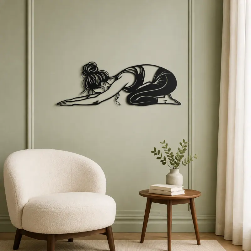 Calm Child Pose Metal Wall Art | Family Silhouette Decor - lifestyle view 2