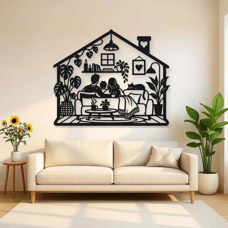 Minimal House Family Metal Wall Art | Family Silhouette Decor
