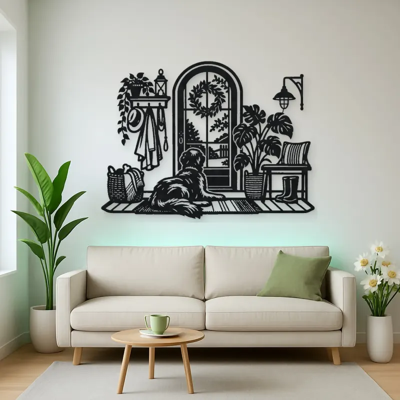Dog by the Door Metal Wall Art | Pet Lover Silhouette Decor