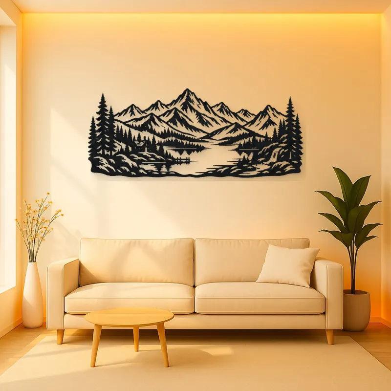 Highland Lake View Metal Wall Art | Nature Silhouette Decor