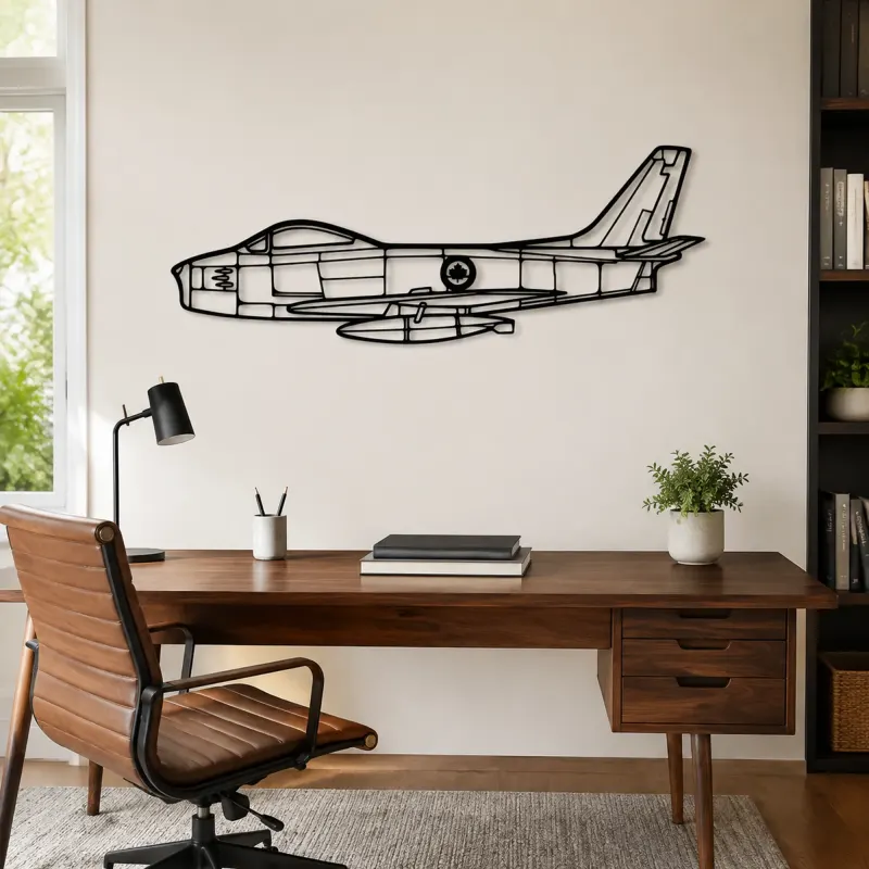 F86 Sabre Canada Airplane Silhouette Metal Wall Art, Metal Aircraft Silhouette, Aviation Wall Decor, Aviator Decor - lifestyle view 4