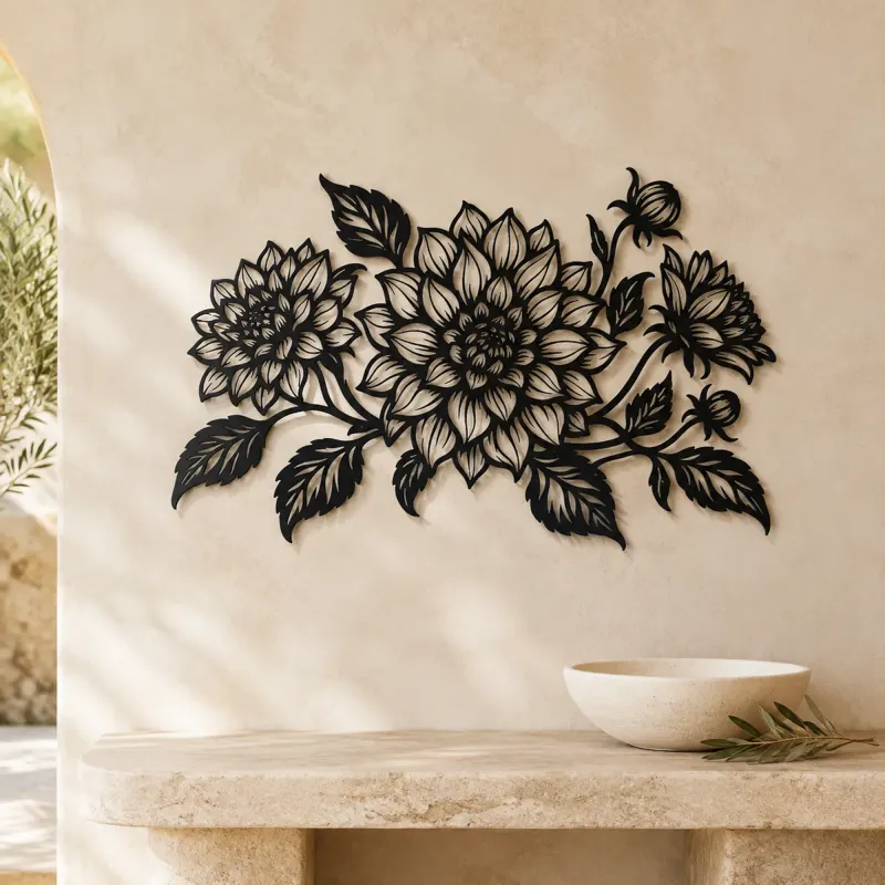 Dahlia Bloom Metal Wall Art | Botanical Metal Wall Decor - lifestyle view 3