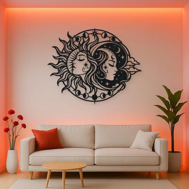 Day and Night Faces Metal Wall Art | Celestial Boho Wall Decor
