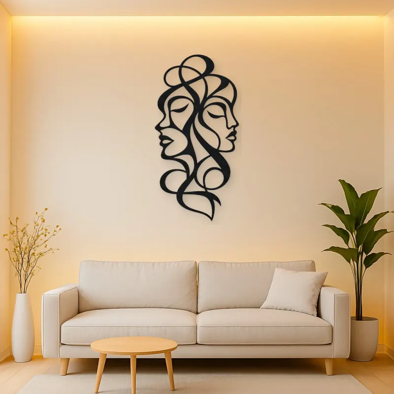 Abstract Face Fusion Metal Wall Art | Minimalist Woman Line Art