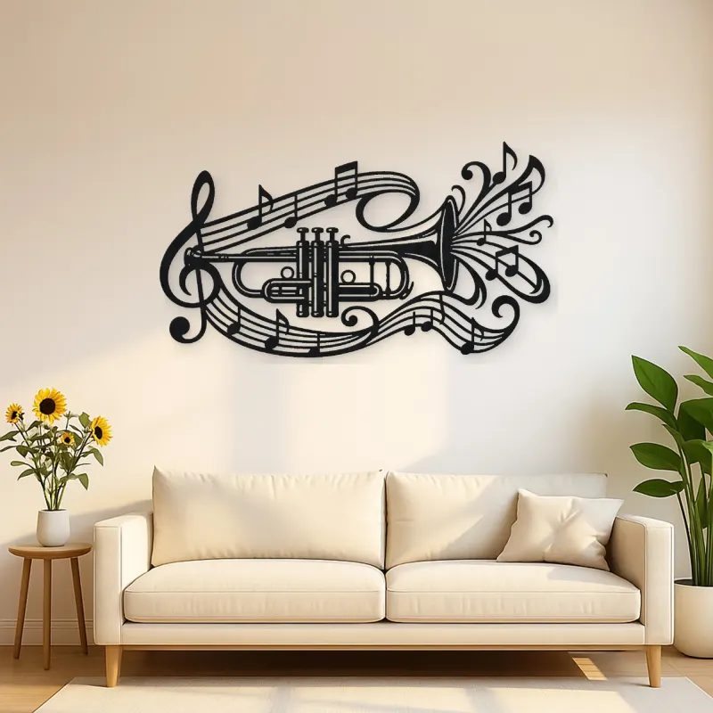 Trumpet Sound Ribbon Metal Wall Art | Music Room Wall Decor