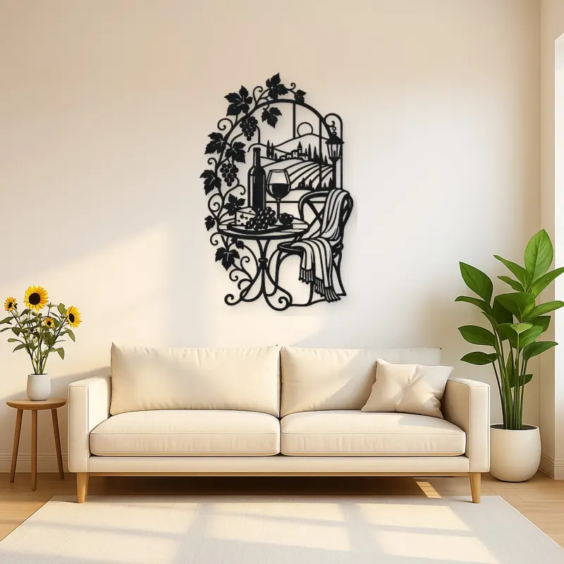 Wine Glass Vine Metal Wall Art | Botanical Metal Wall Decor