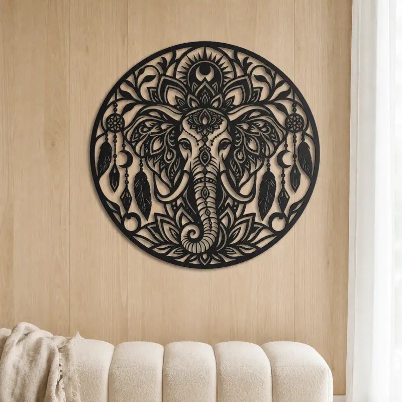 Spiritual Elephant Metal Wall Art | Wildlife Silhouette Decor - lifestyle view 5