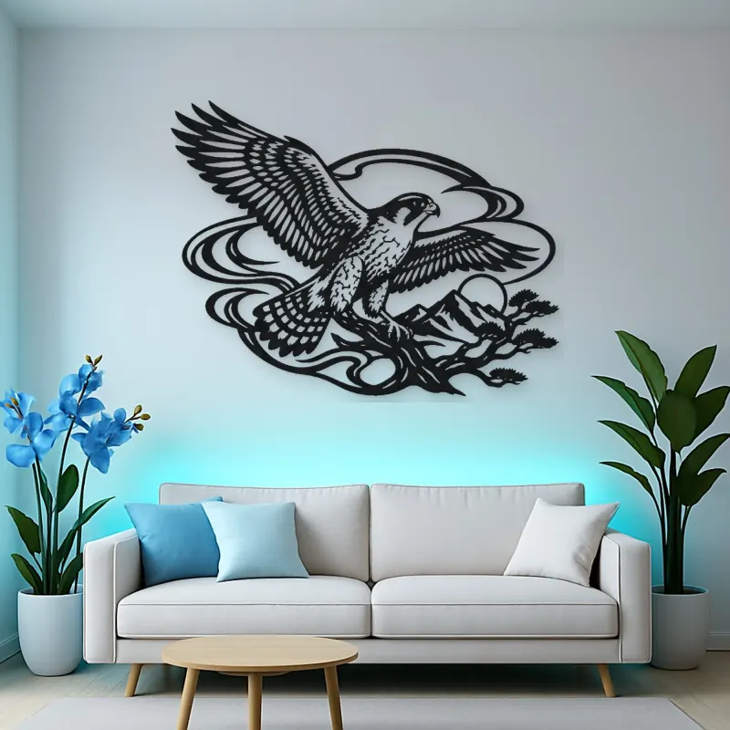 Falcon Wind Curve Metal Wall Art | Wildlife Silhouette Decor