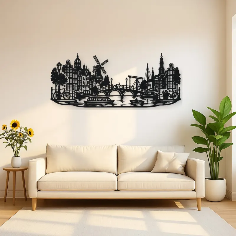 Amsterdam Canal Line Metal Wall Art | Travel and City Wall Decor