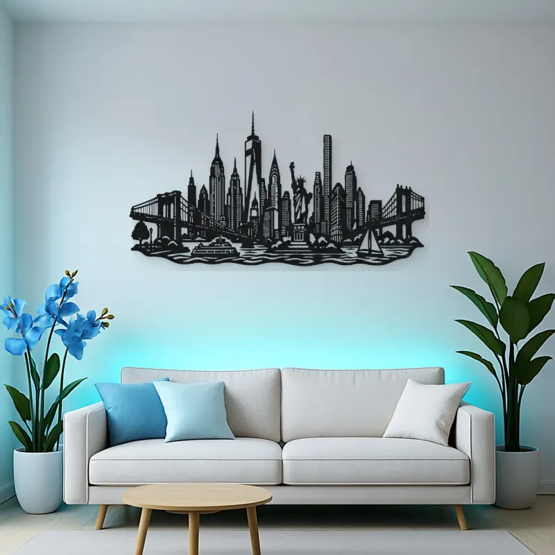 New York Skyline Flow Metal Wall Art | Travel and City Wall Decor