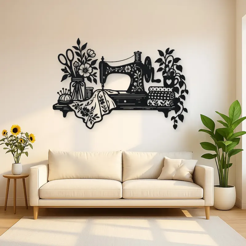 Sewing Machine Floral Metal Wall Art | Botanical Metal Wall Decor