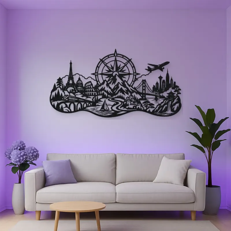 Compass Mountain Flow Metal Wall Art | Nature Silhouette Decor