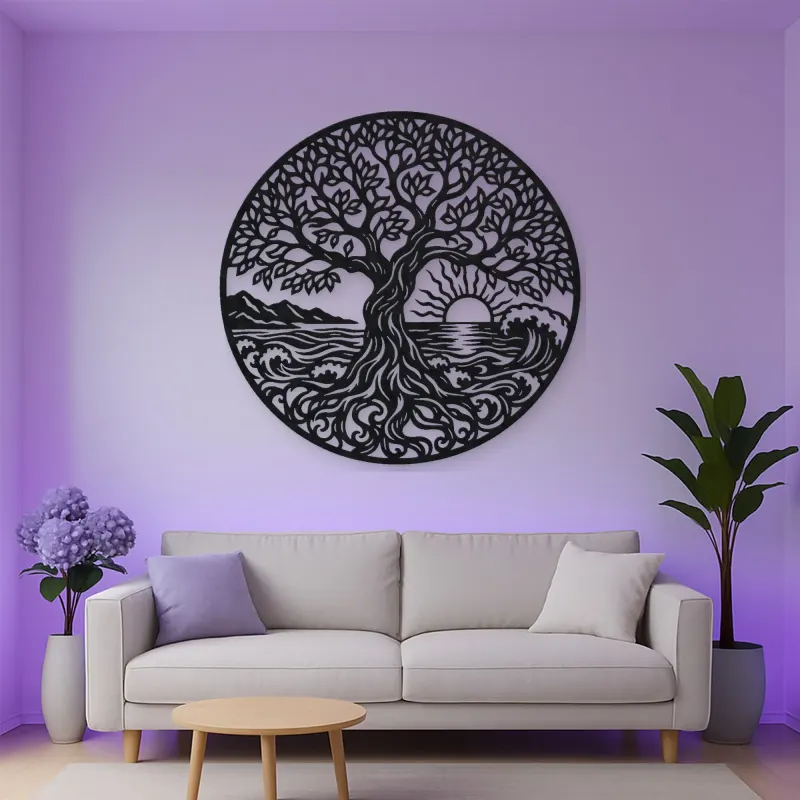 Tree and Ocean Circle Metal Wall Art | Coastal and Nautical Wall Decor
