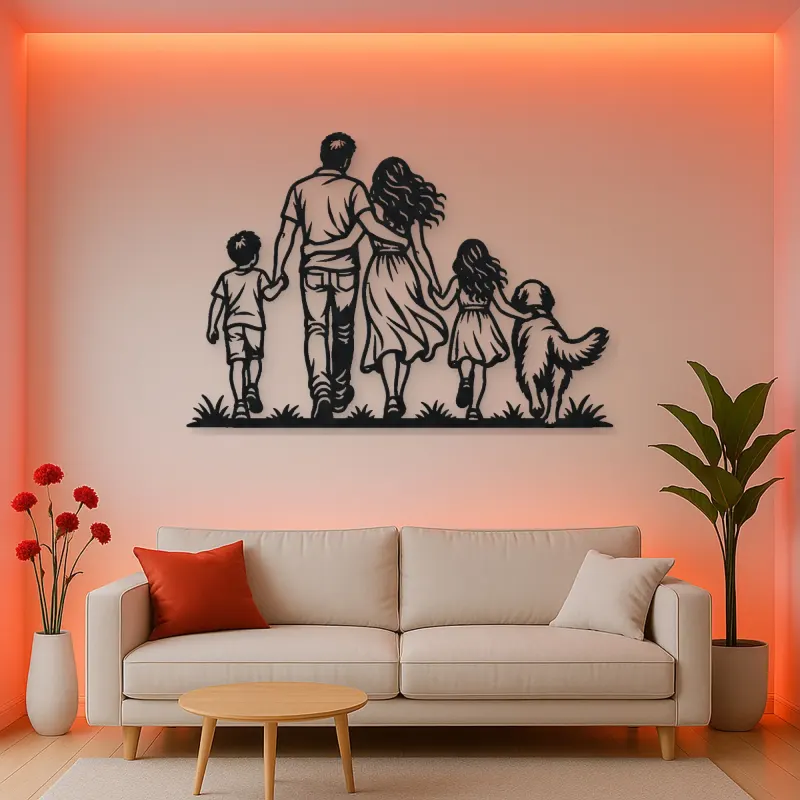 Family with Dog Metal Wall Art | Pet Lover Silhouette Decor