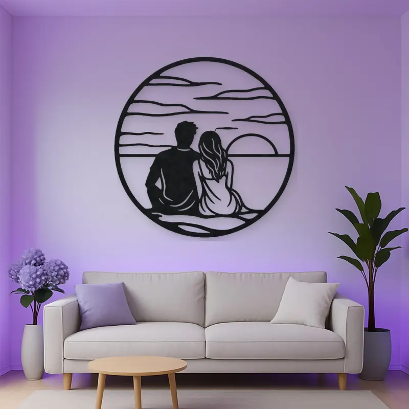 Sunset Silhouette Metal Wall Art | Romantic Couple Decor