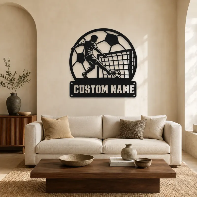 Personalized Soccer Player Metal Wall Art with Goal Scene - lifestyle view 5