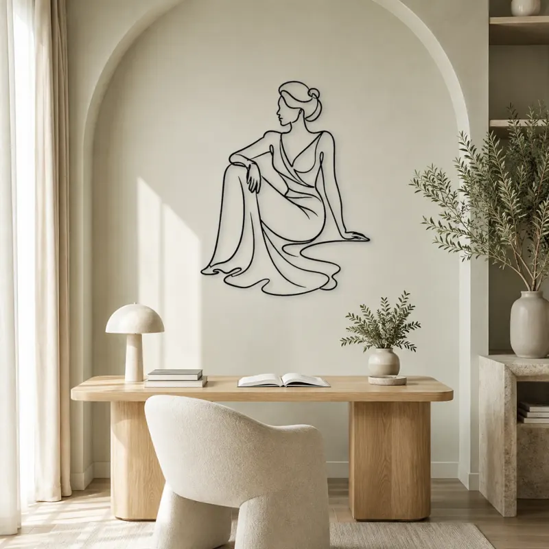 Seated Dress Flow Metal Wall Art | Fashion Figure Wall Decor - lifestyle view 4