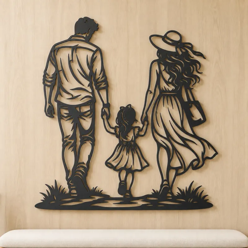 Family of Three Walk Metal Wall Art | Family Silhouette Decor - lifestyle view 5