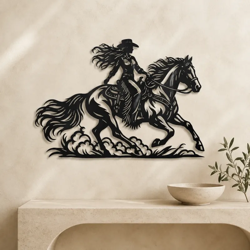 Cowgirl and Horse Metal Wall Art | Equestrian Wall Decor - lifestyle view 3