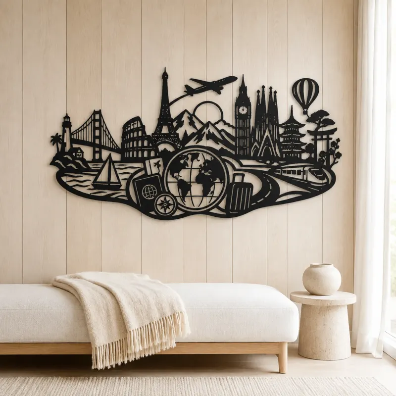 Passport Journey Symbol Metal Wall Art | Travel and City Wall Decor - lifestyle view 5