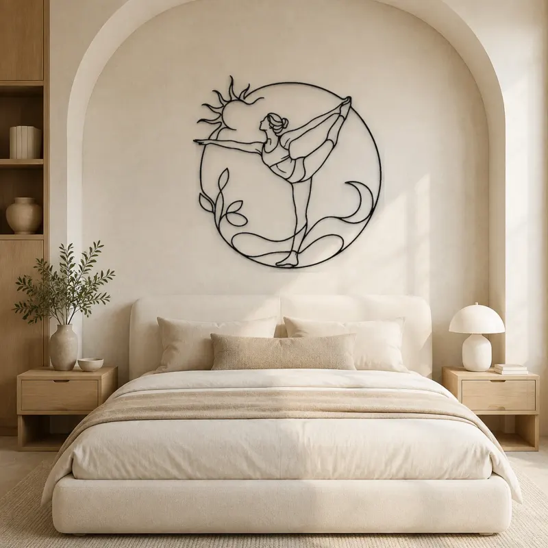 Compass Pose Line Metal Wall Art | Yoga and Meditation Wall Decor - lifestyle view 2