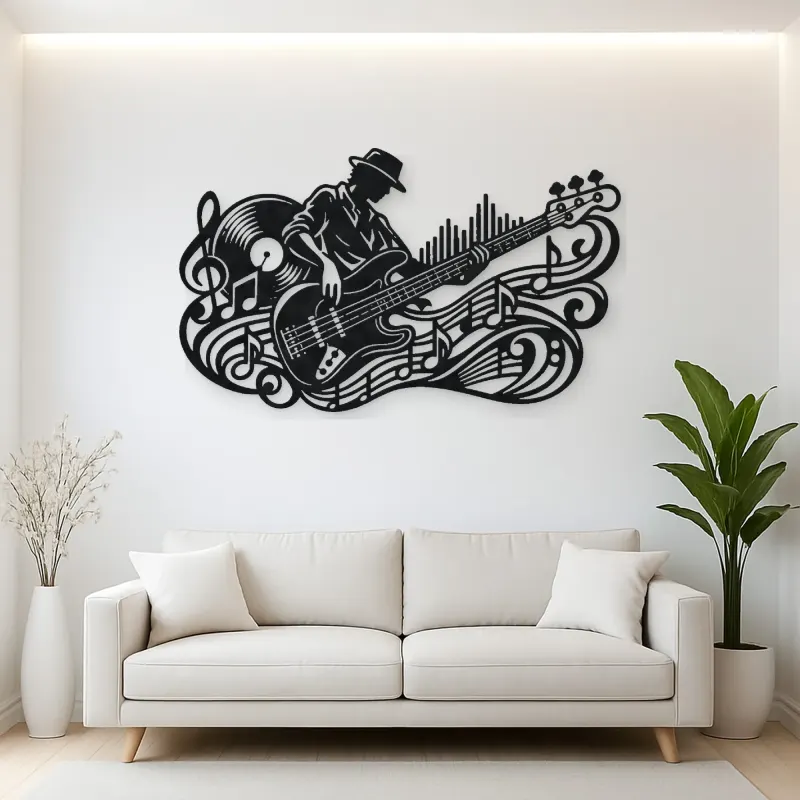 Bass Guitar Rhythm Metal Wall Art | Music Room Wall Decor