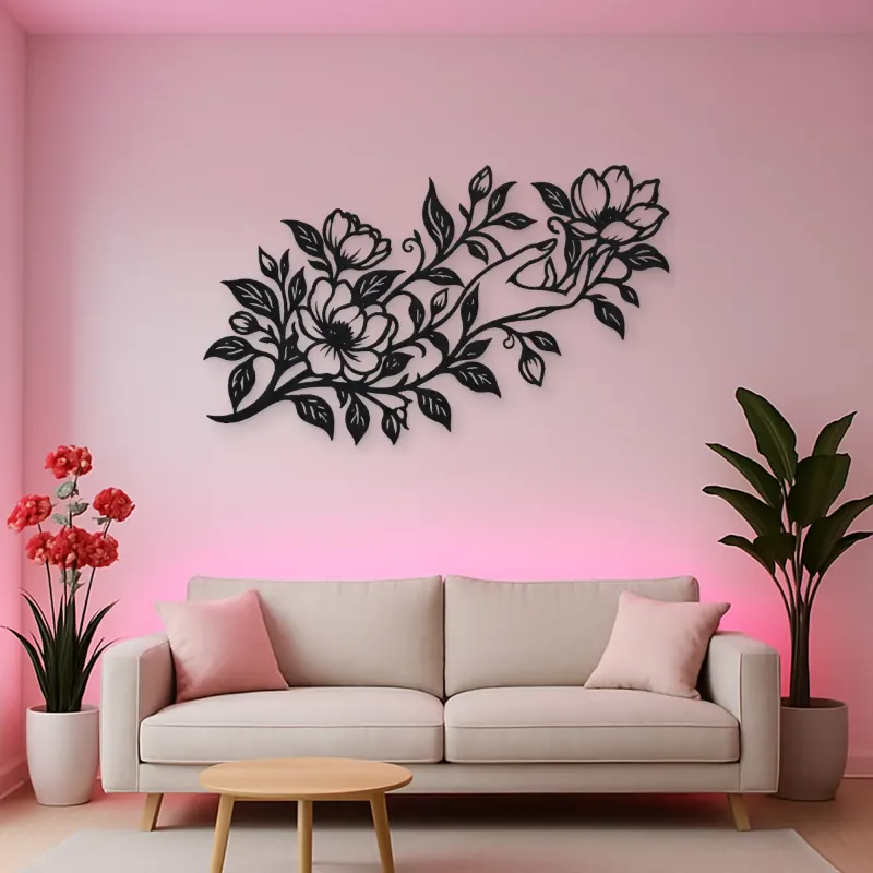 Botanical Woman Hand Metal Wall Art | Minimalist Woman Line Art