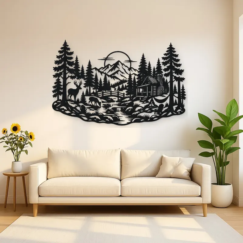 Deer in the Pines Metal Wall Art | Wildlife Silhouette Decor