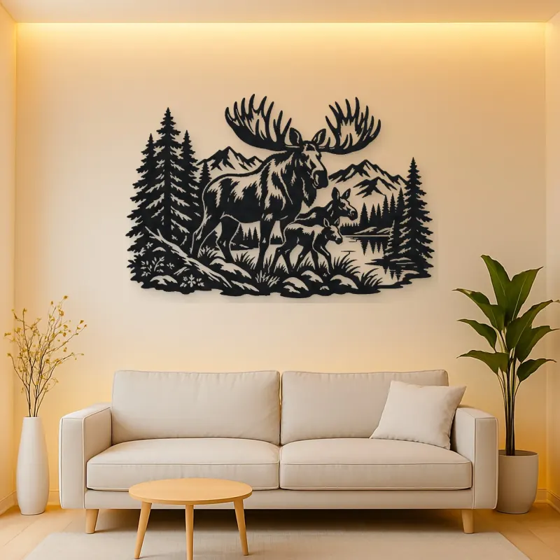 Moose Pine Forest Metal Wall Art | Wildlife Silhouette Decor