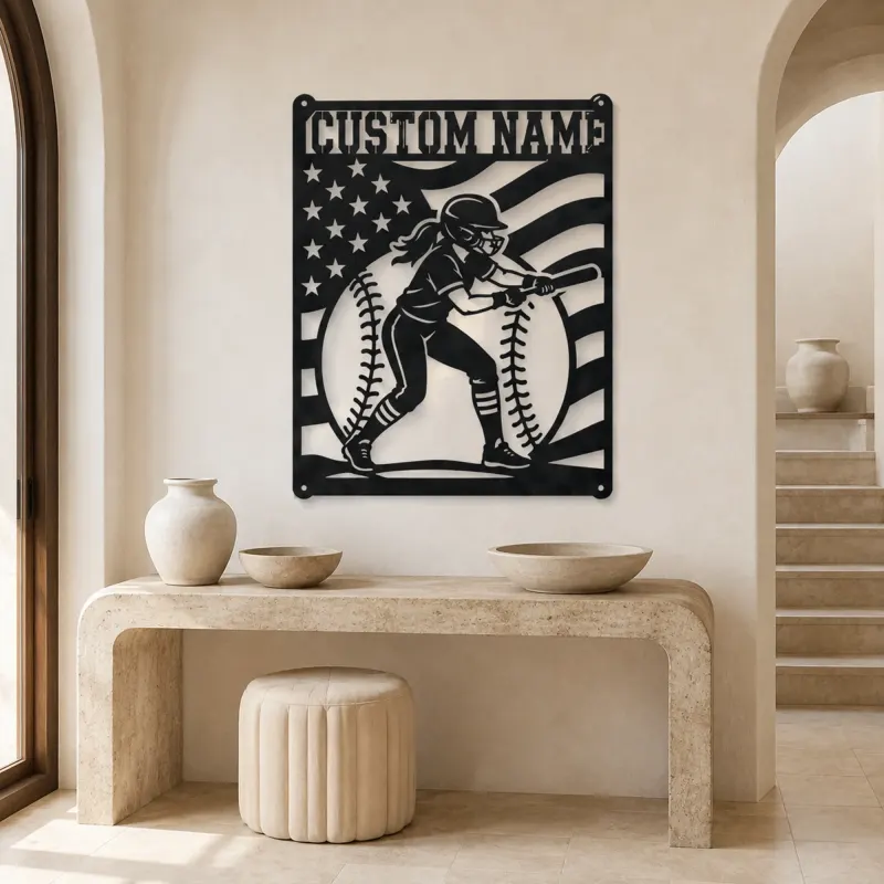 Personalized Female Softball Batter Vertical Flag Metal Wall Art - lifestyle view 3