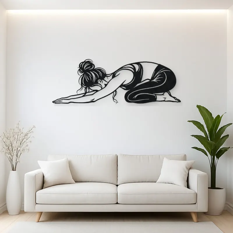 Calm Child Pose Metal Wall Art | Family Silhouette Decor