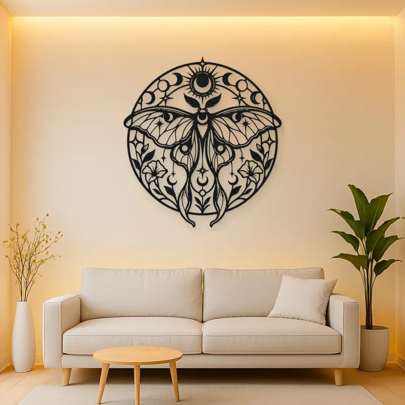 Lunar Moth Emblem Metal Wall Art | Celestial Boho Wall Decor