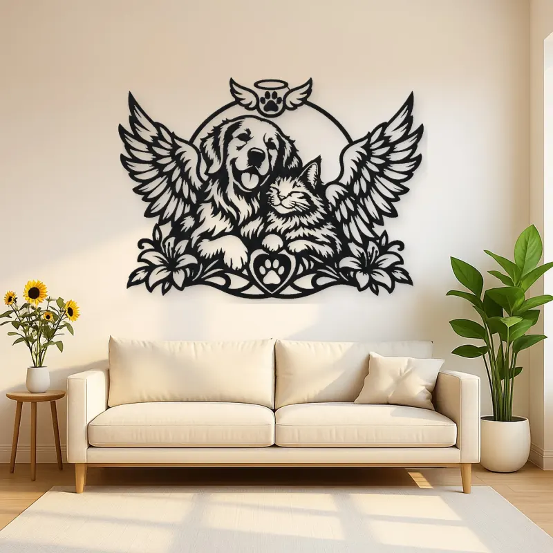 Pet Memorial Wings Metal Wall Art | Pet Lover Silhouette Decor