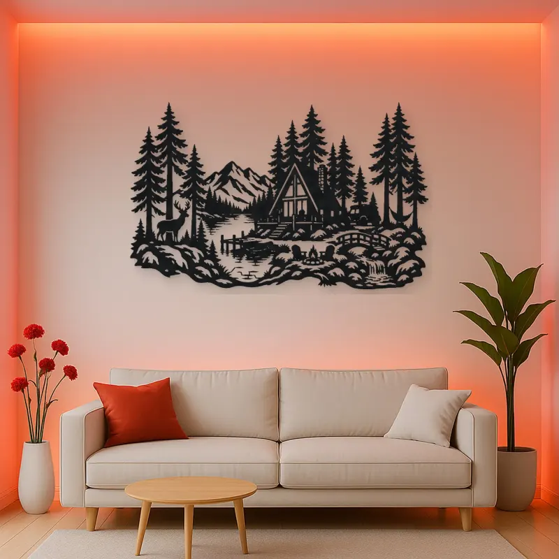 A-Frame Cabin Woods Metal Wall Art | Nature Silhouette Decor