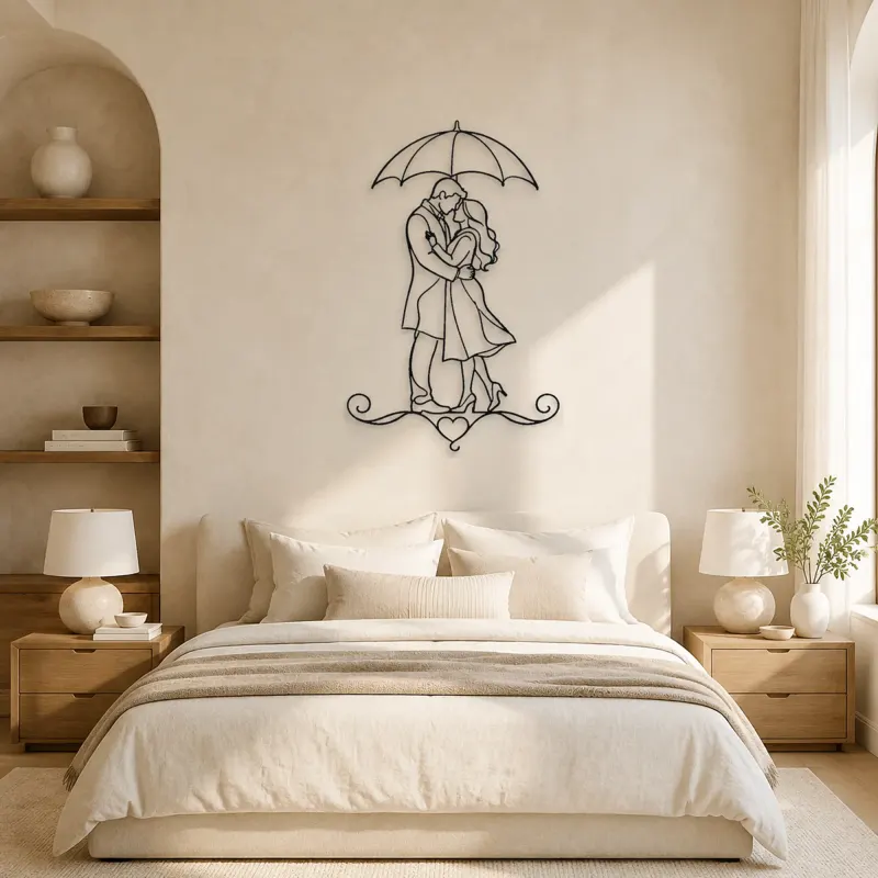 Under Umbrella Couple Metal Wall Art | Romantic Couple Decor - lifestyle view 2